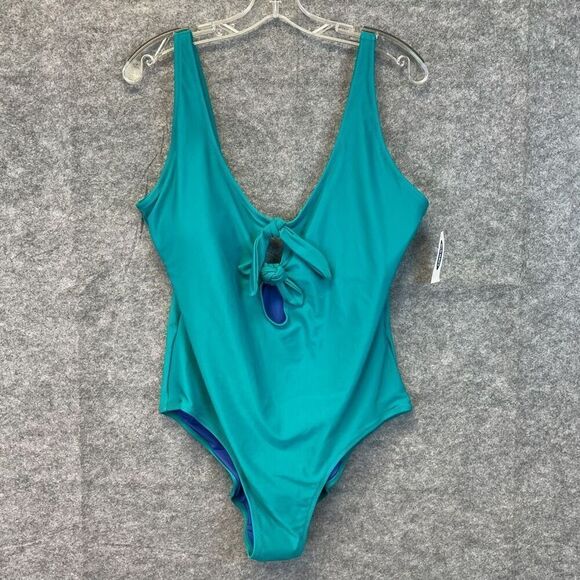 NWT OLD NAVY Women’s Swimsuit XL One-Piece Knot Front Cutout Teal Blue Bathing - Picture 1 of 15